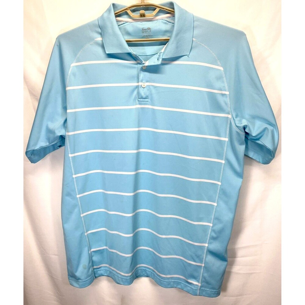 Tasso Elba Men's Size XXL Golf Performance Polo Blue/White Stripe Shirt Rugby